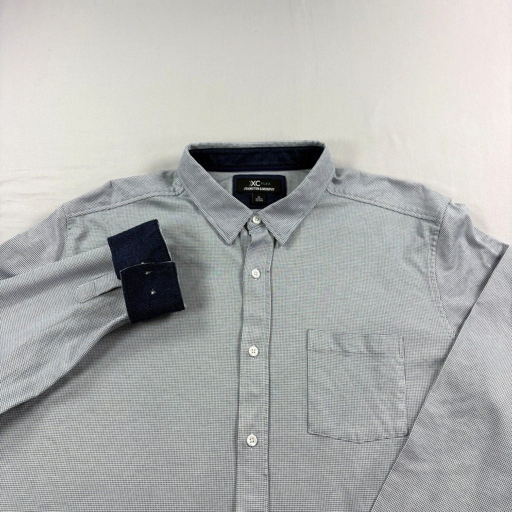 Johnston Murphy Shirt Mens XL Blue XC Flex Stretch Performance Flip Cuff